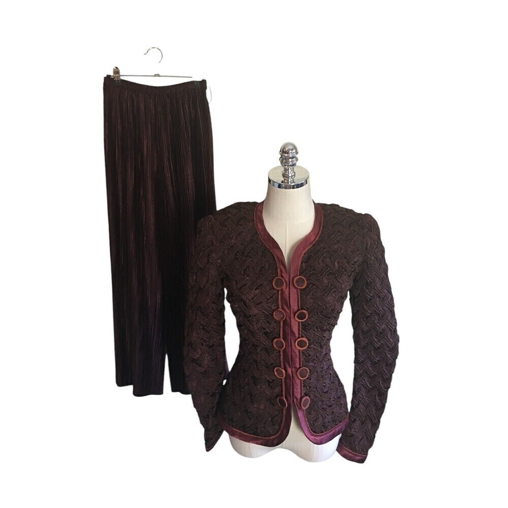 Jeanne Marc Collection Top and Pants Set Women's Size P 2 Vintage Maroon